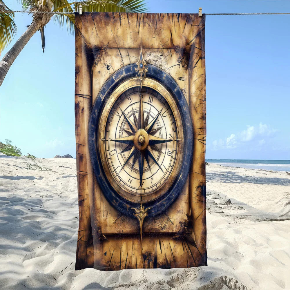 Vintage Compass Nautical Beach Towel Patterned Sunscreen And Windproof Suitable For Swimming Pool Camping Travel Blanket