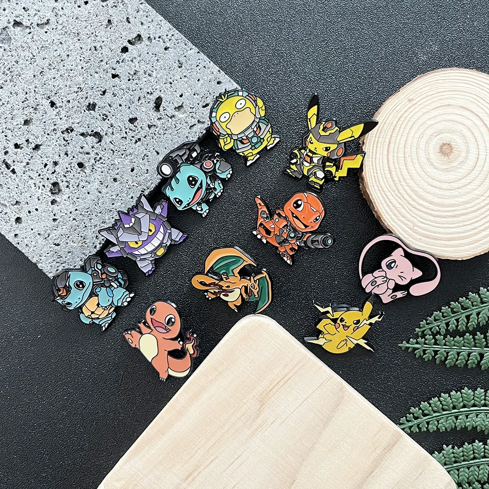 

10 шт., набор булавок для лацканов с изображением покемонов, мультяшная броня, аниме Mew Pikachu Charizard Gengar, значки со сквирталом, броши для рюкзаков