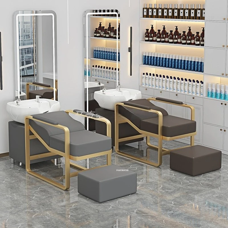 Semi-reclining Shampoo Bed with Armrests Modern Barber Chair for Hair Salon Creative Simple Salon Furniture for Health Salon