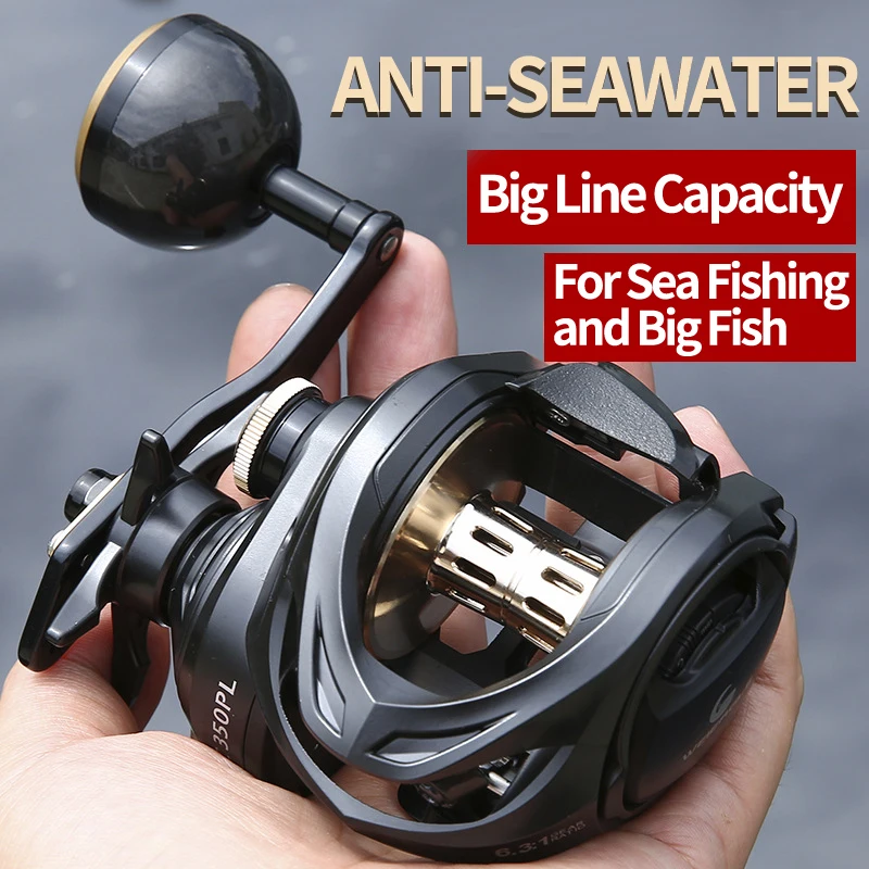 

GENHIKE New Large Baitcasting Fishing Reel 6.3:1 15KG Drag Catfishing Trolling Metal Base Saltwater Waterproof for Sea Fishing