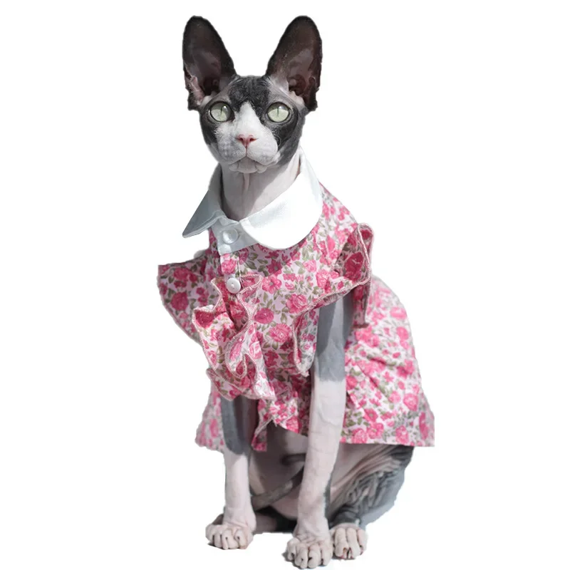 

Cat Shirt Summer Thin Pet Clothing Floral Dress Sphinx Hairless Cat Hat Garfield Cat Summer Dress