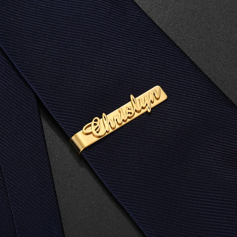 Auxauxme Custom Name Tie Clip for Men Stainless Steel Personalized Engrave Names Tie Bar for Business Wedding Office Suit Shirt