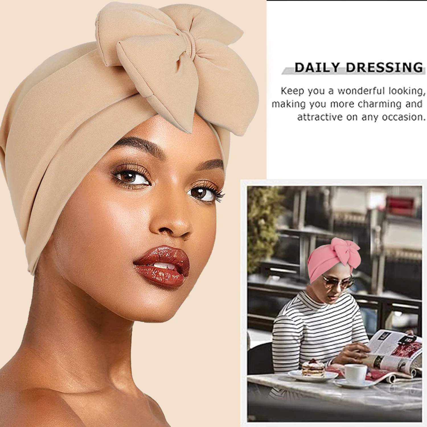 Bow Headscarf Hat Elastic Fashion Sponge Turban Women Muslim Hijab Bonnet African Auto Gele Headties Wedding Party Headwear Wrap