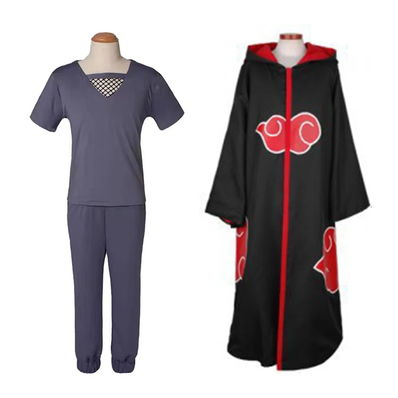 

Anime Uchiha Itachi Akatsuki Cosplay Costume Top Pants Underwear Cloak Cape Full Set Outfit Role-playing Halloween Party Suits