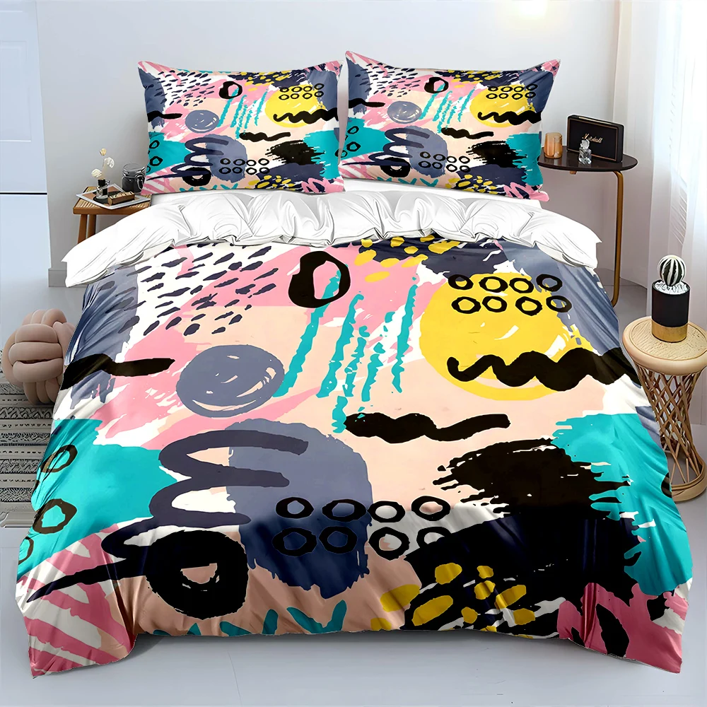 Abstract graffiti colorful pattern background Bedding Set for Kids Luxury Gift 3pcs Digital Print Comforter Set Soft Comfortable