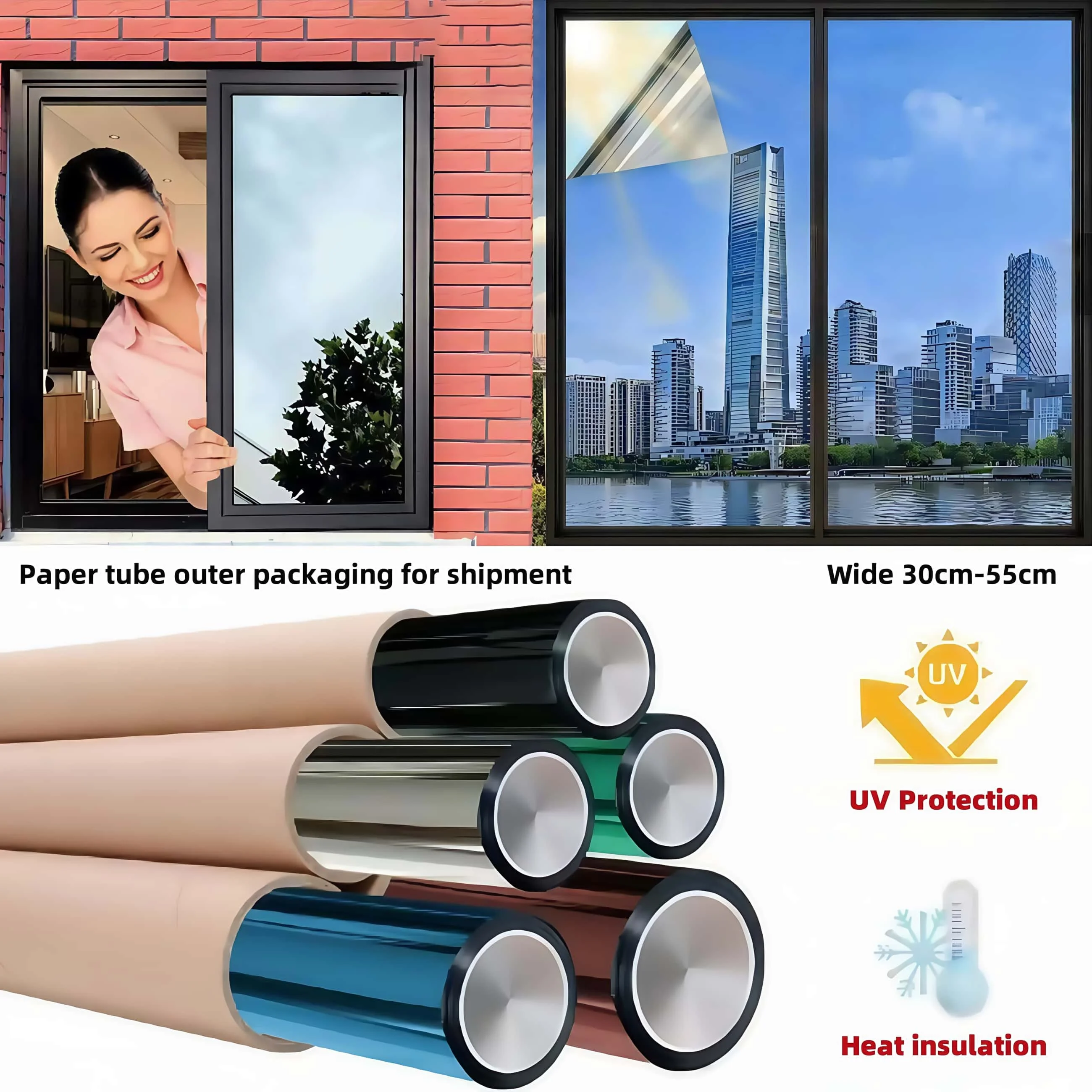 Heat-Insulating Window Film, Daytime One-Way Privacy Film, Blocks 99% of Uv Rays, One-Way Perspective Self-Adhesive Reflective Glass Sticker, Suitable for Home and Office