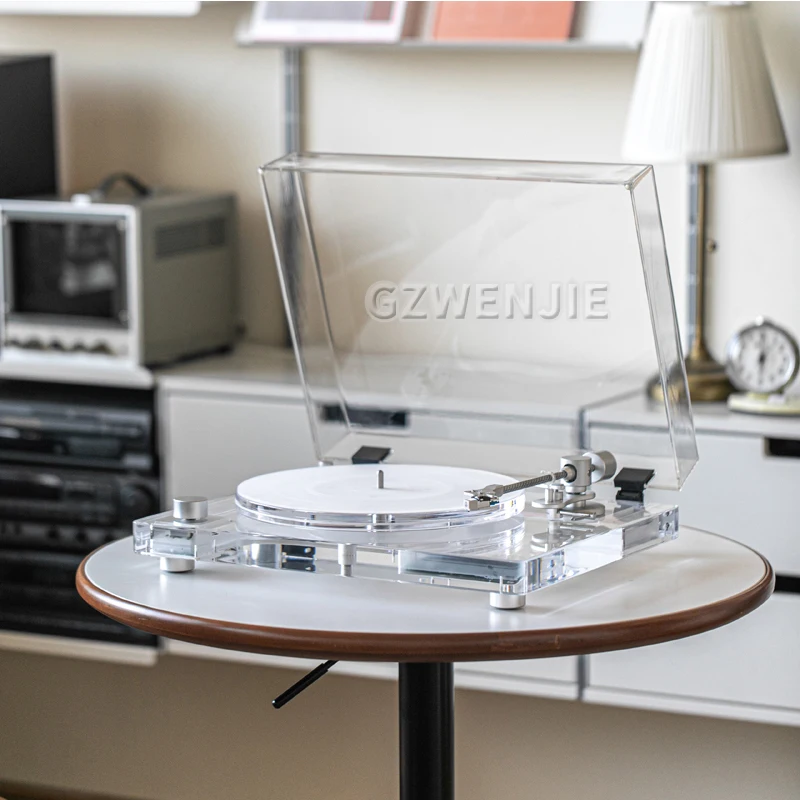 Vinyl Record Player / Dustproof Cover Modern Acrylic Transparent Record Player 33/45RPM Turntables Gramophone Phonograph