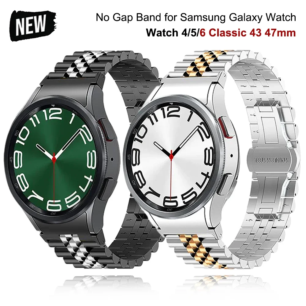 

No Gap Business Band for Samsung Galaxy Watch 7 40 44mm 6 Classic 43 47mm 5 Pro 45 4 46 42mm Curved End Stainless Steel Bracelet