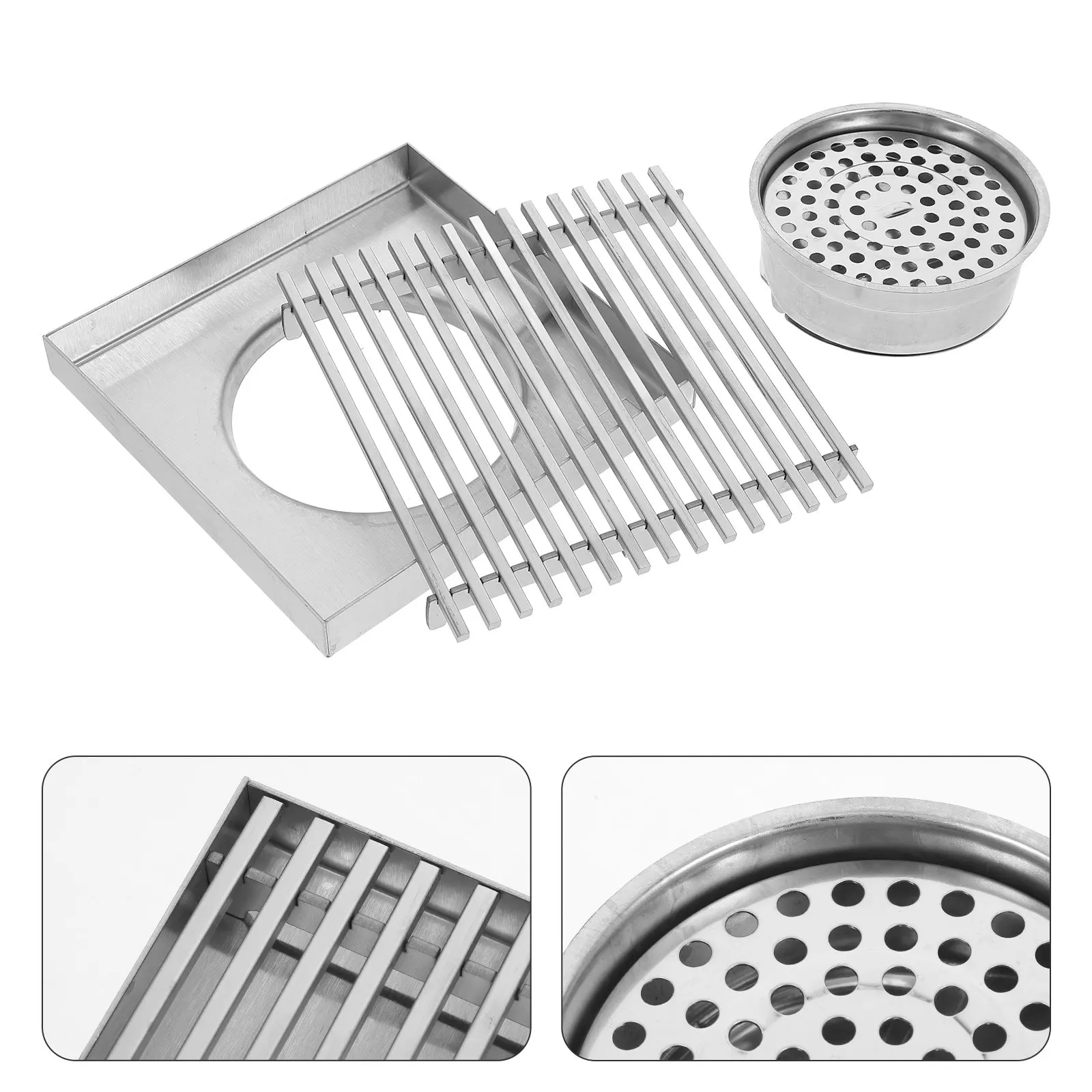 Stainless Steel Outdoor Floor Drain Large Diameter Solid Strip Grate Cover Efficient Drainage Sewer Gas Preventer Patio Garden