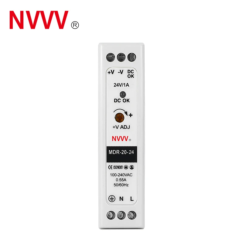 NVVV AC/DC DIN Rail Mounted Industrial Power Supply MDR-20W DC 12V 24V  AC to DC LED Power Supply