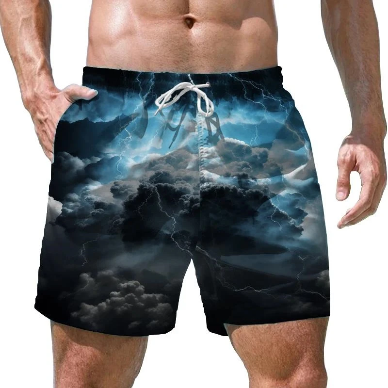 Lightning Pattern Shorts Men Casual Short Pants Cargo Black Beach 3d Printed Shorts Gothic Fitness Mens Shorts Male Short Pants