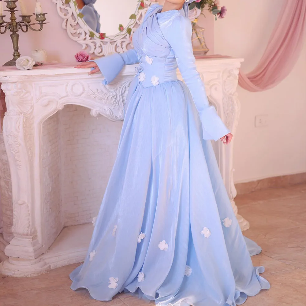 ที่กําหนดเอง A-Line ชุดราตรียาว V คอแขนยาวชุดราตรีแฟชั่นดอกไม้ LACE-Up ง่าย Draped ชุดราตรี