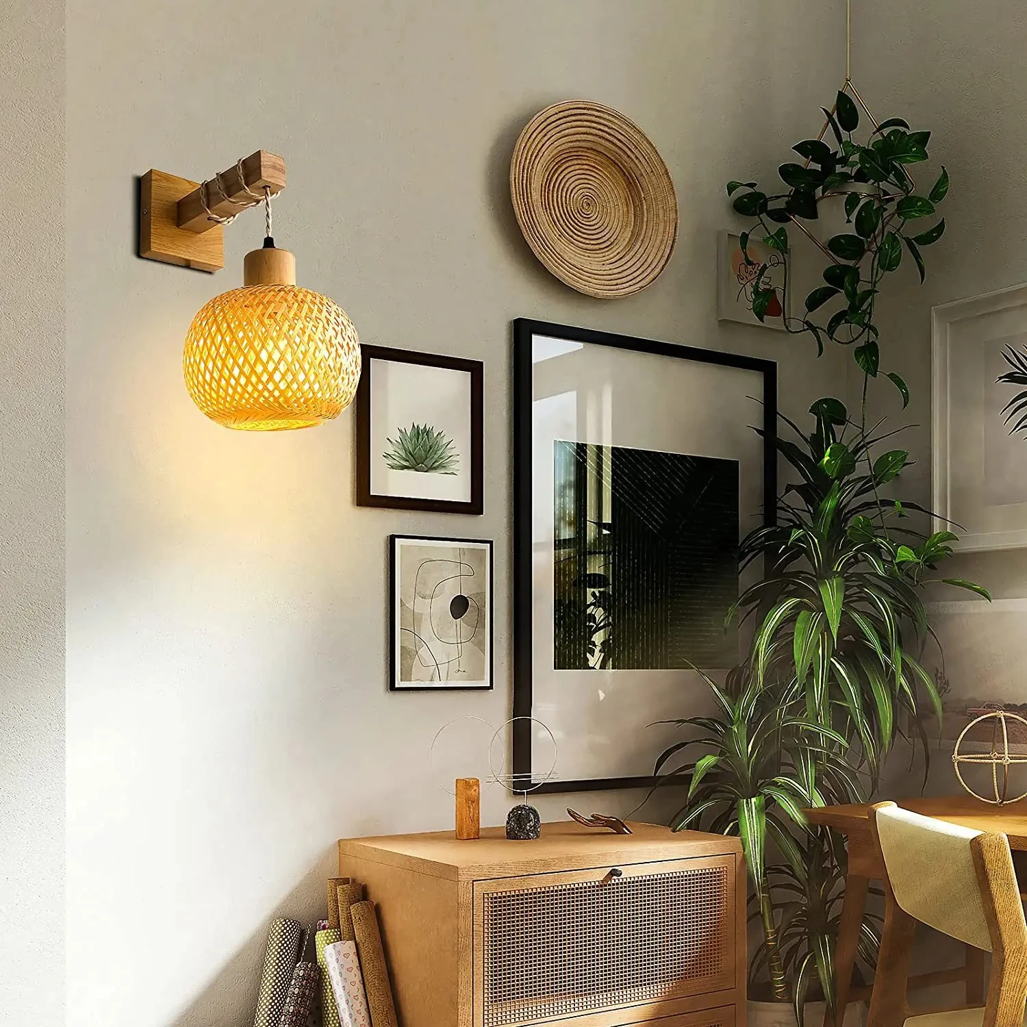 Neue rustikale Vintage japanische Stil Bambus Wand lampe perfekt für Bauernhaus oder Land Schlafzimmer Dekor, nostalgische Retro Rattan Lighti