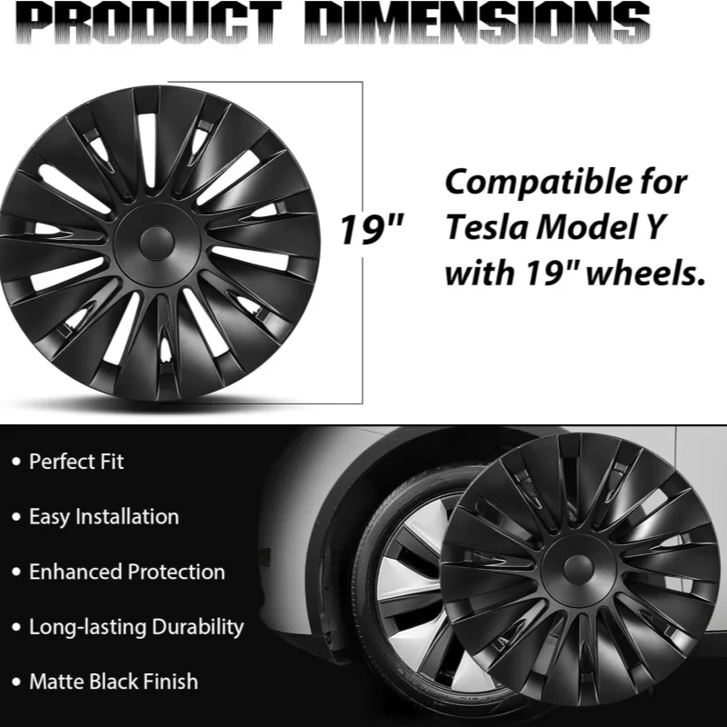 For Tesla Model Y 2020-2024 Wheel Covers 19 Inch Hubcaps 4Pcs ,Rims Wheel Covers Replacement Accessories Matte Black