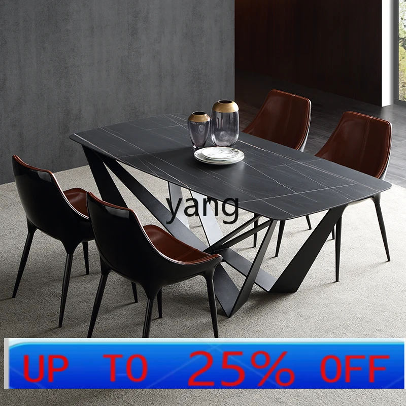 

Lmm light luxury rock slab dining table minimalist household rectangular dining table