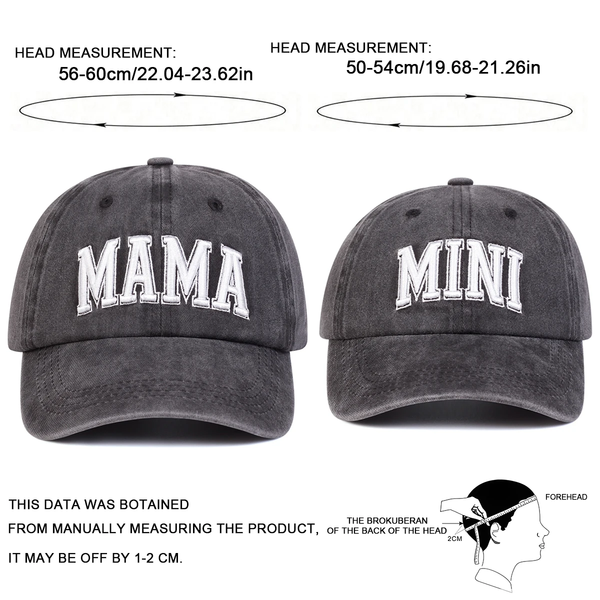 Unisex Parent Child 3D MAMA/MINI Embroidery Wash Baseball Caps Spring and Autumn Outdoor Adjustable Casual Hats Sunscreen Hat ﻿