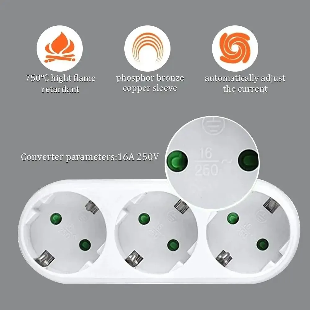 EU Plug Electrical Socket Extender 1 To 3 Way European Conversion Plug Germany Standard Multiple Plugs Socket Adapter For Home