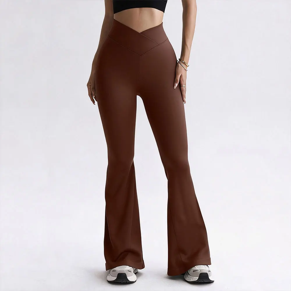Brown High Waisted Yoga Pants V Shaped Wide Leg Flared Pant Versatile Casual Daily Leggings Summer Daily Outing Outfits Trousers