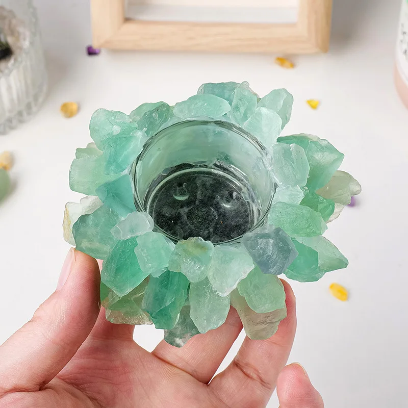 

1pc Natural Crystal Raw Stone Candle Holder Home Office Desktop Decoration Ornament Holiday Ambience Decoration