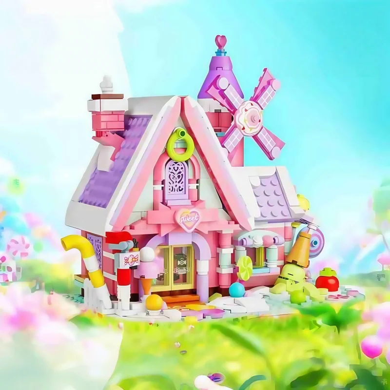 Creative Dream House Fairy Tale Cafe Candy House Building Blocks Street View Home Decoration Model Puzzle Toys Children'S Gifts