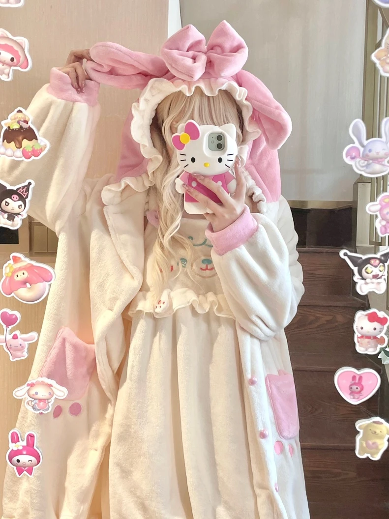 Japanese Original  Autumn Winter Thickened Sweet Girl Pajamas Soft Cute Princess Style Outdoor Loungewear Two-piece Set