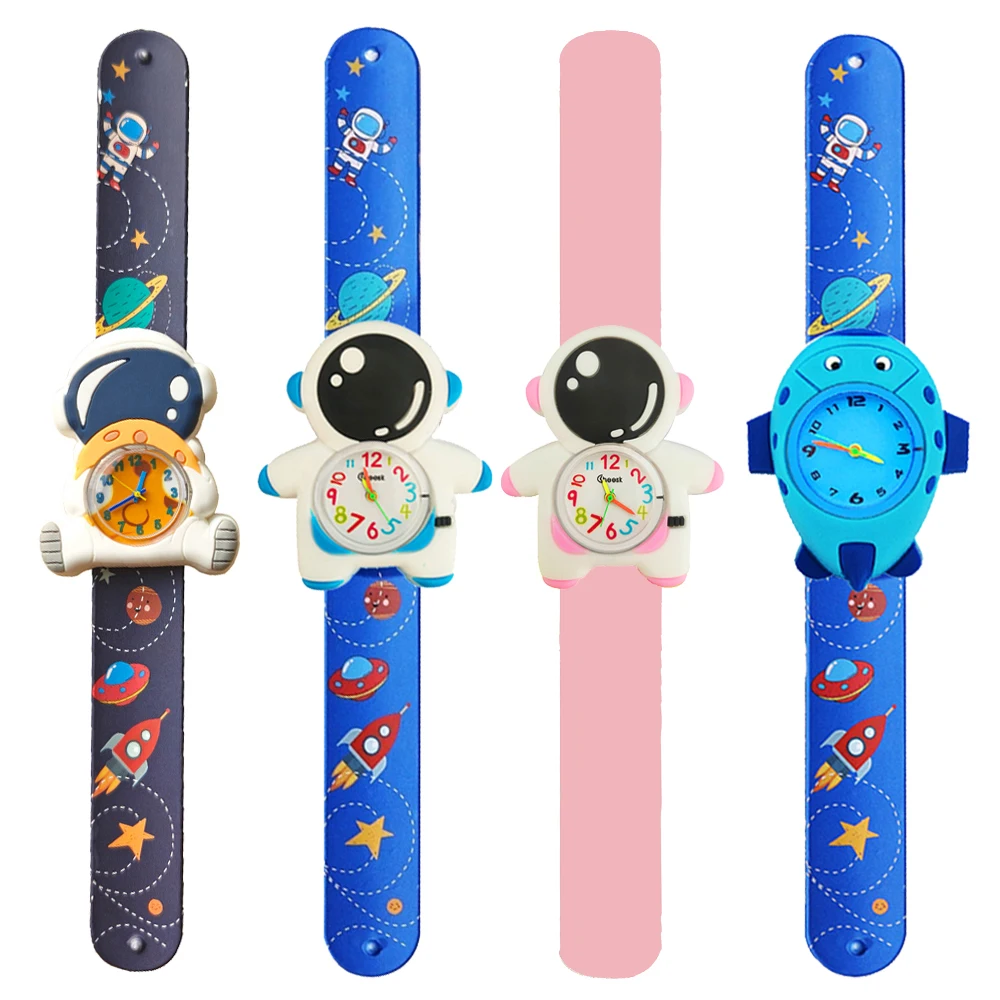 Children's Astronaut Watch Unisex Cartoon Spaceship Silicone Rubber Kids Slap Wrist Watch For Boys Girls Gift Men Women Clock