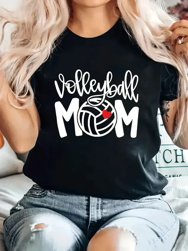 Mom Volleyball print Mom plot to give women T-shirt, summer short sleeve fashion comfortable top