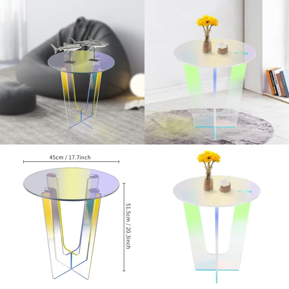 

Café TablesIridescent Round Acrylic Side Table 17.7x20.3in Perfect for Living Room or Bedroom Decor