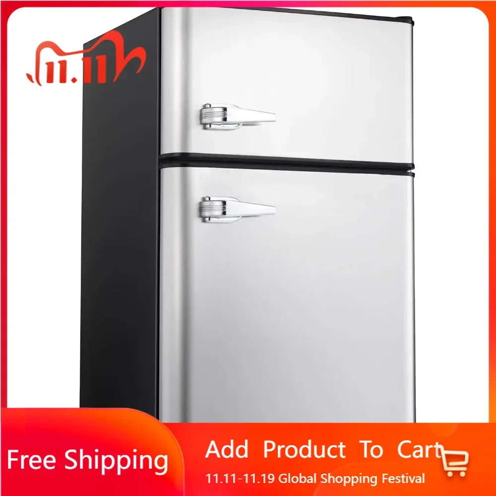 

Mini refrigerator 3.2Cu Ft compact defrosting double door freezer for energy-saving storage of beverages, vegetables, and fruits