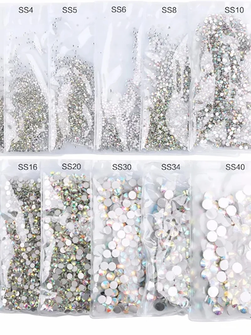 SS3-SS50 Clear Non Hotfix Flatback Rhinestones unfoiled Crystal AB Round 3D Nail Art Rhinestones Glitter Gems Decorations