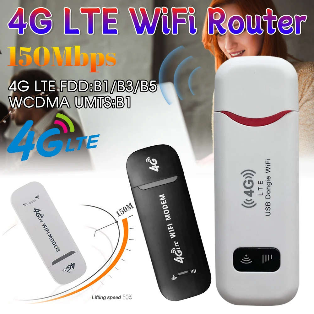 โมเด็ม USB 4G LTE ดองเกิล 150Mbps ไร้สาย WiFi โมบายล์เราเตอร์ พร้อมช่องใส่ซิมการ์ด ฮอตสปอต WiFi พกพา สำหรับใช้ในบ้านและสำนักงาน