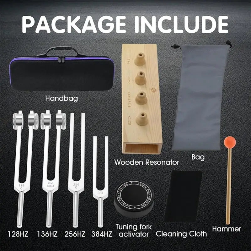 Quality Professional 4Pcs Tuning Forks For Yoga And Meditation - 128Hz, OM136.1Hz, 256Hz, 384Hz With Sound Box And Activator Kit