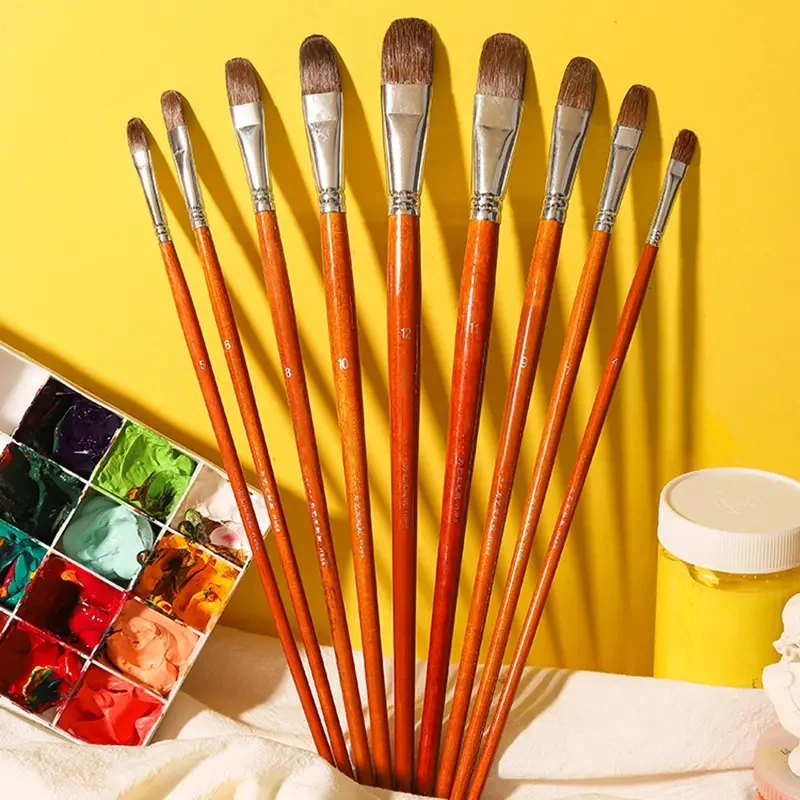Filbert Paint Brush Set 6 pcs Synthetic Hair for Acrylic Painting Watercolor Painting Gouache Ink Craft and Painting
