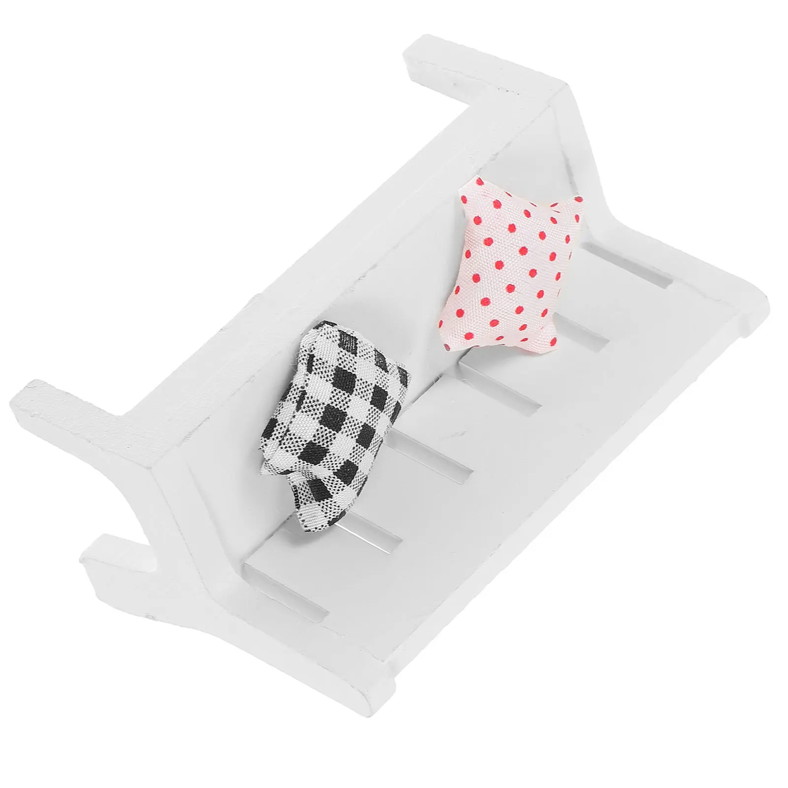 Mini silla doble de madera blanca para decoración de muebles, banco de adorno de bambú para exteriores, decoración de jardín en miniatura, estatuilla de porche, 3 uds.