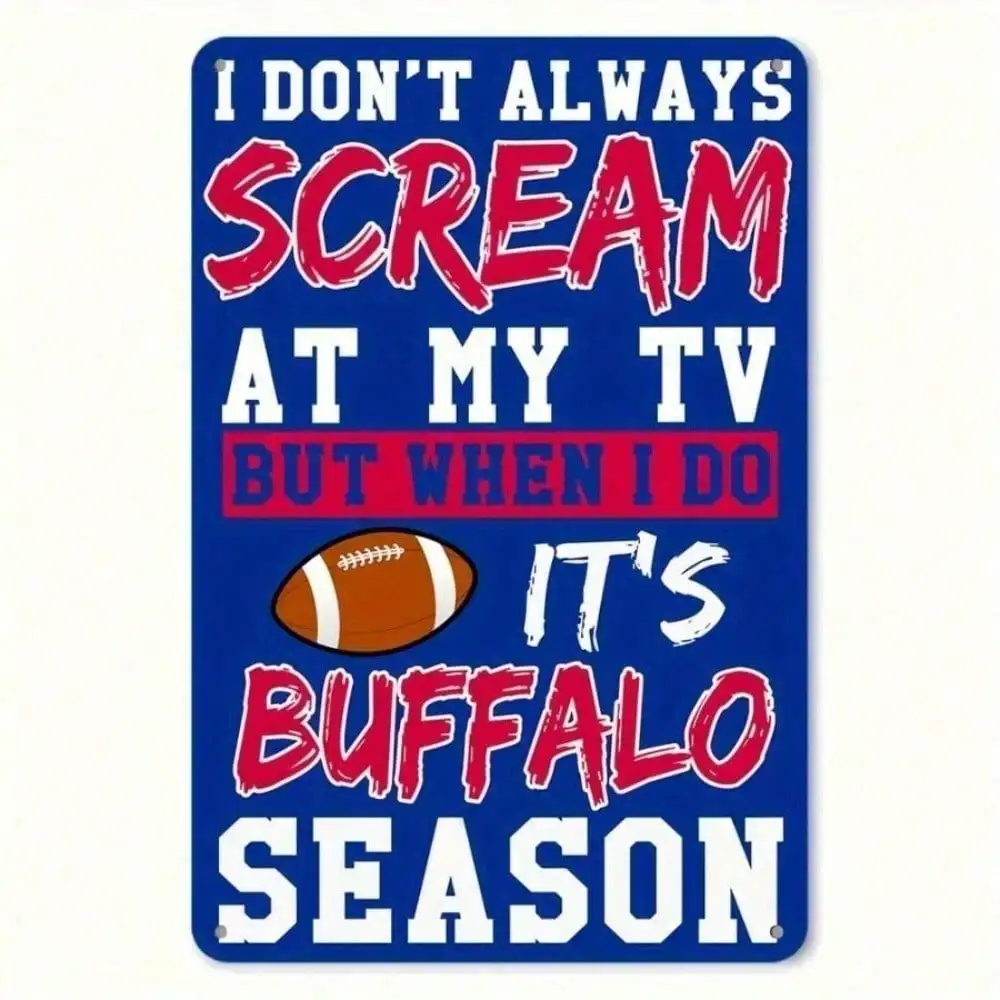 Placa de Metal NFL Buffalo Bills 8x12 Polegadas, Decoração para Bar Doméstico com Logotipo Vibrante Azul, Vermelho e Branco para Presente de Fã de Man Cave