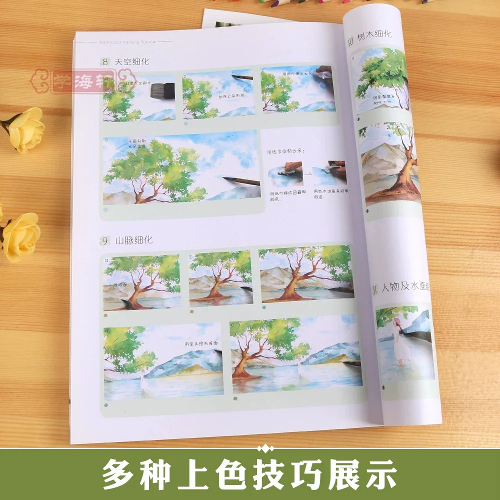 Watercolor Painting Complete Beginner's Tutorial Book - Learning Watercolor with Pictures