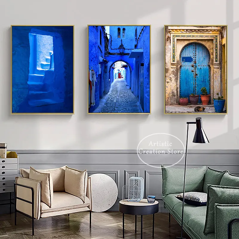 Morocco Travel Photography Art Poster Canvas Painting Prints Old City Blue Architecture Desert Camel Wall Pictures Home Decor