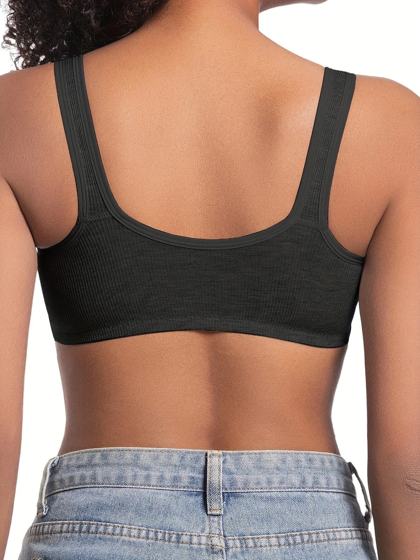 Damen-BH ohne Bügel, Vorderverschluss, einfarbig, vollständige Abdeckung, feste Körbchen, rückläufig für mittlere und ältere Menschen, individuell – Detail 7