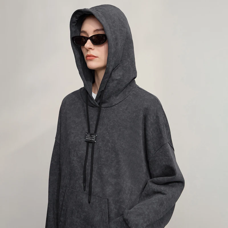 AMII Hoodies Woman 2025 Autumn New Hooded Loose Woman Sweatshirts Cotton Knitted Shoulder Sleeves Versatile Top Female 12543107