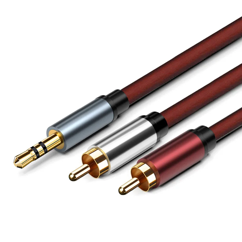 High Quality 3.5mm Dual Lotus AV Aux Cable to 2pcs 2RCA Plug Adapter Cables Computer Speaker Cable 1 to 2 TV Audio Video Cable