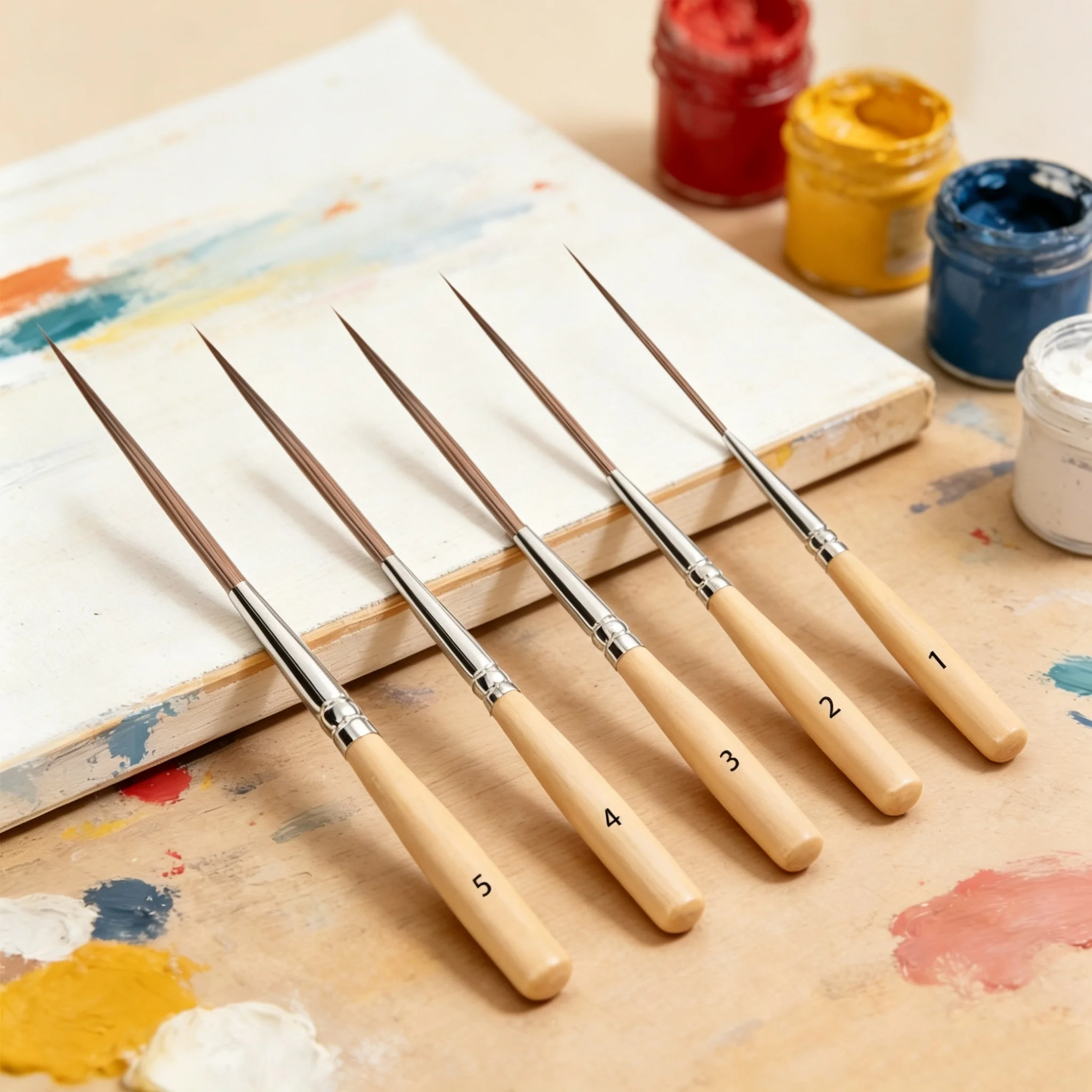 5pcs Hook and Loop Pens, Made of Natural Wood and Cow Ear Hair, with an Extended Pen Tip for Art Students to Draw Lines