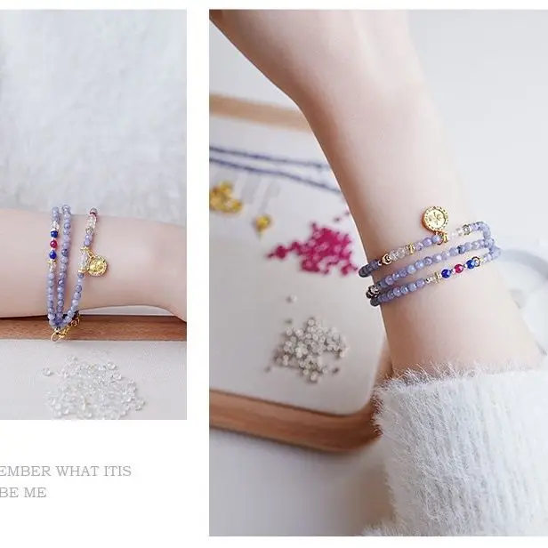 Fog Elegant Natural Tanzanite Facet Round Beads Multi-layer Bracelet Millet Beads Hand String New Chinese Jewelry Color Gemstone