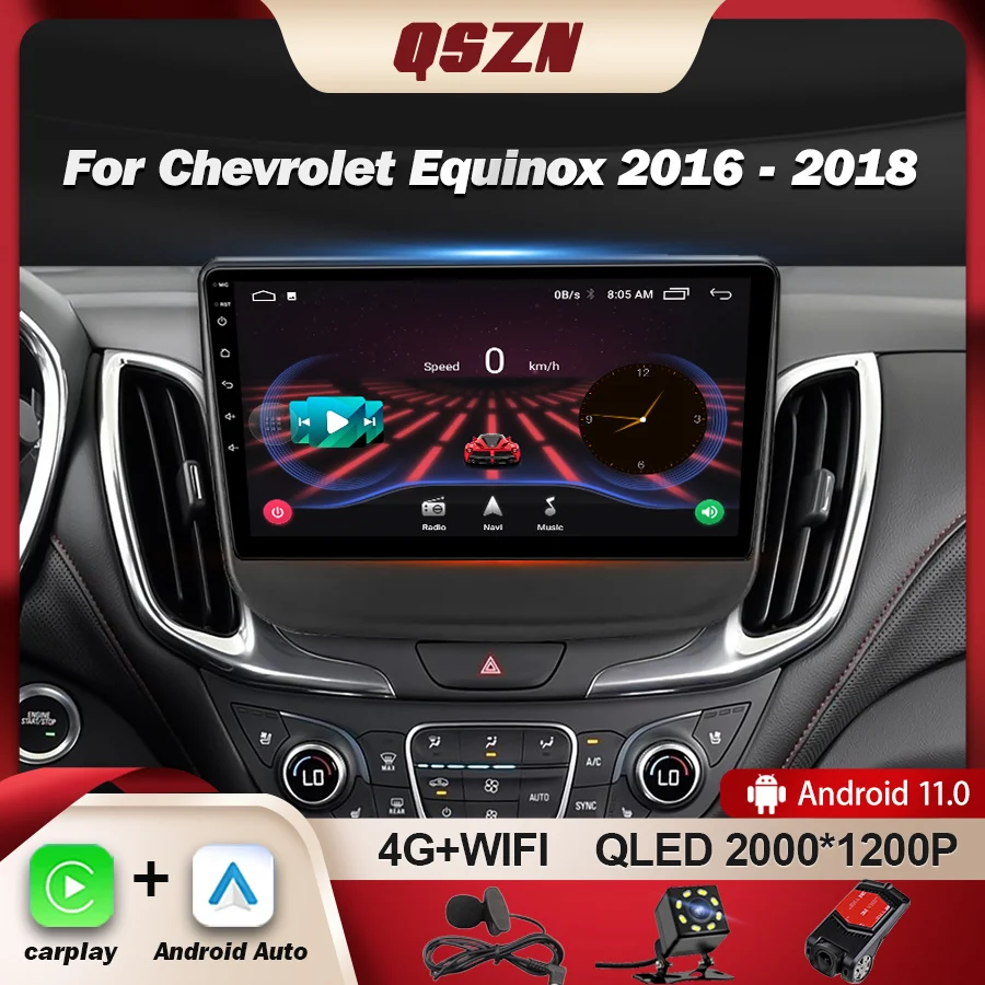 

Автомагнитола QSZN Для Chevrolet Equinox 2016-2018, мультимедийная стереосистема, Android 13, автомобильная Беспроводная навигация Carplay, GPS, 4G, Wi-Fi, DSP