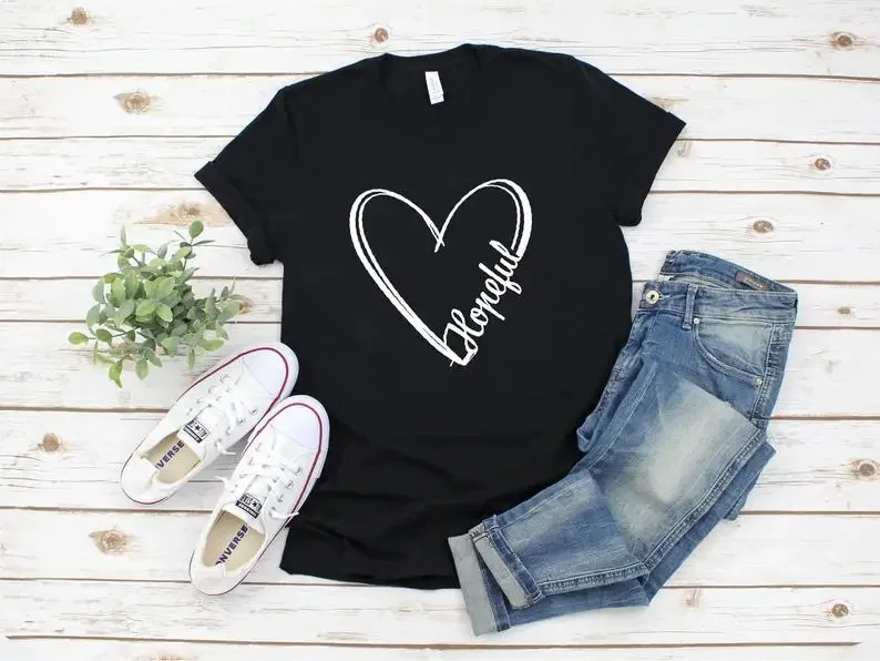 

Be Kind Heart Inspirational Shirt Womens Short Sleeve Tees Fashion 100%Cotton O Neck Female Clothing Plus Size Casual Shirts y2k