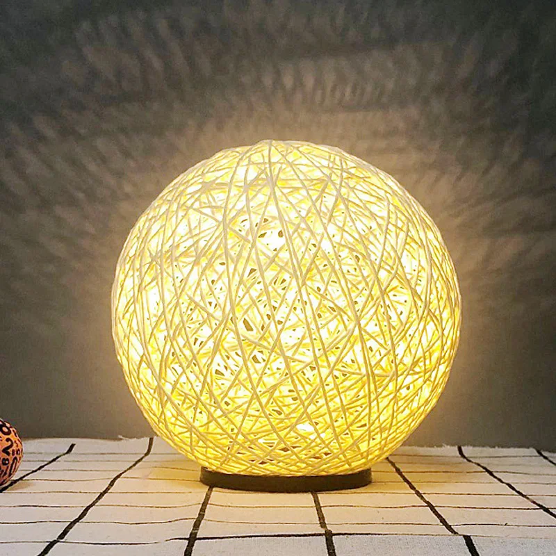 Handmade Woven Rattan Ball Projection Night Light Creative Shadow Bed Lamp Home Homestay Decor Table Light