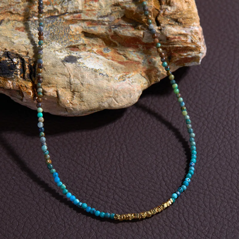 Turquoise Stone 925 Silver Gold Plated Block Beaded Strand Necklace Womens Simple Dainty Fashion Layered Chokers Necklaces Gift