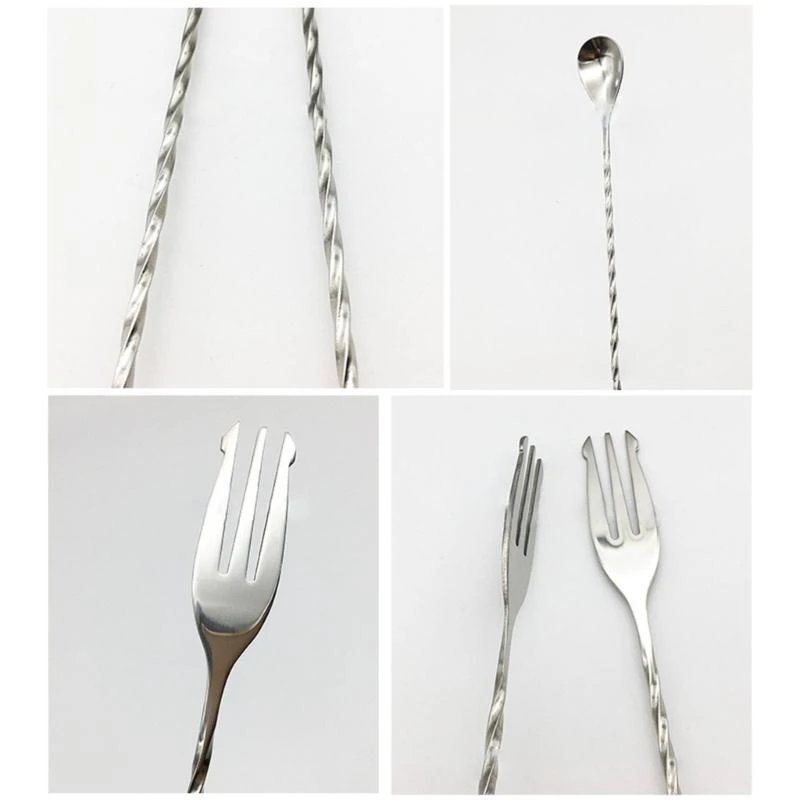R1WA Bar Spoon with Fork End Cocktail Shaker Spoon for Milkshakes Juice Coffee Mixing