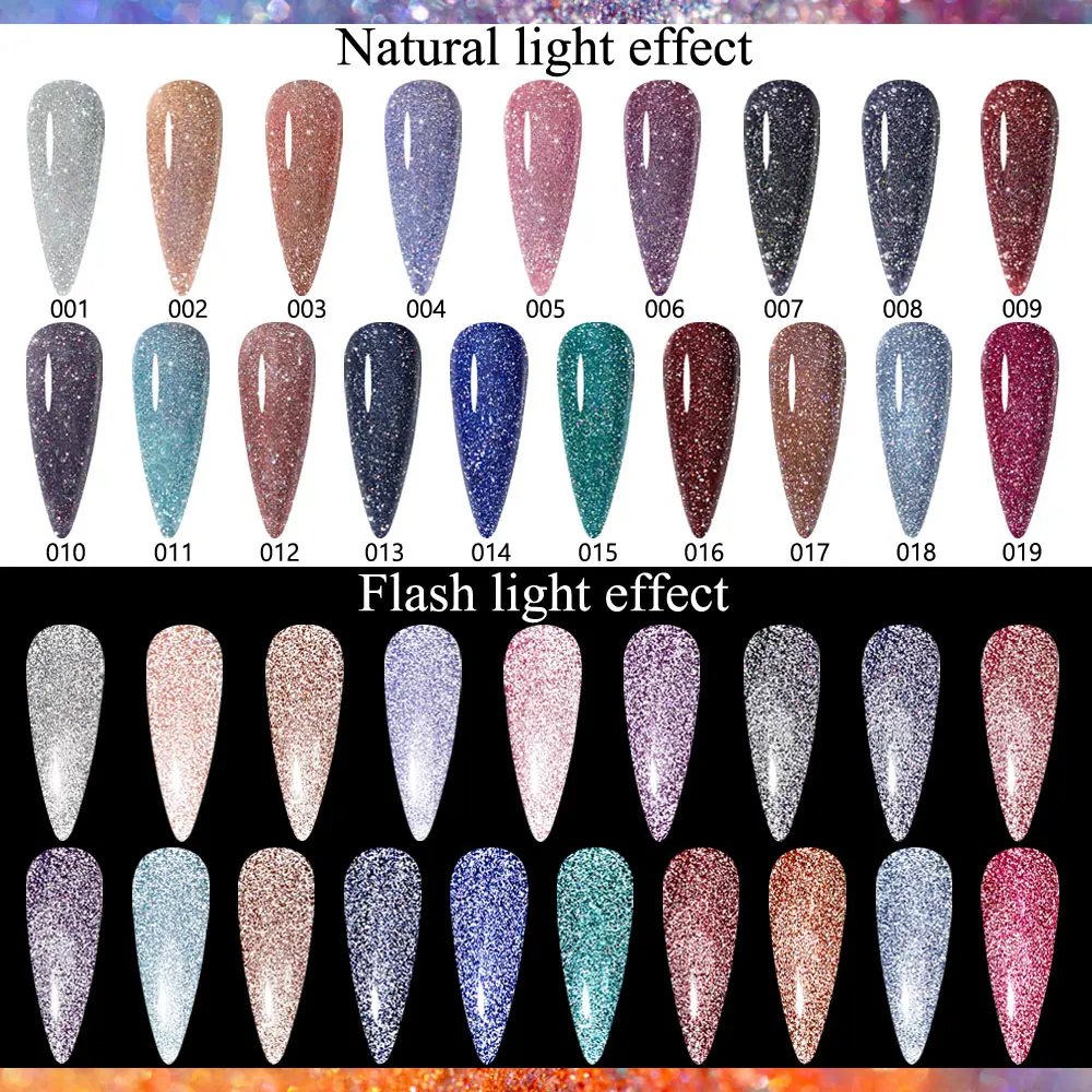 MIZHSE 7ML Reflective Glitter Gel Nail Polish Semi Permanent Nail Polish Sparkling Varnish Hybrid UV Gel Nails Art Salon Varnish