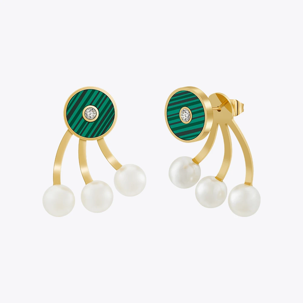 

ENFASHION Aretes De Mujer Peacock Green Disc Claw Stud Earrings With Pearl For Women's 18K Plated Gold Fashion Jewelry E231471