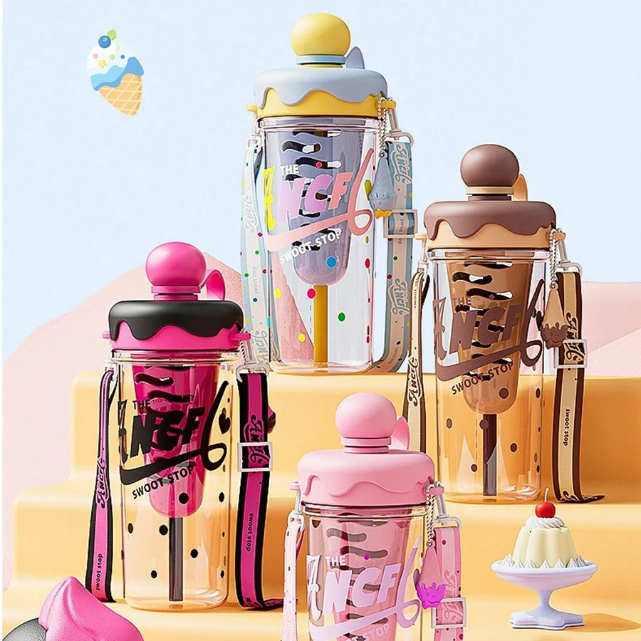 قطعة واحدة من كوب القش الجمالي - زجاجة مياه رياضية محمولة عبر الجسم، زجاجة مصفاة شاي بلاستيكية مع شبكة فلتر لمشروبات الثلج #1